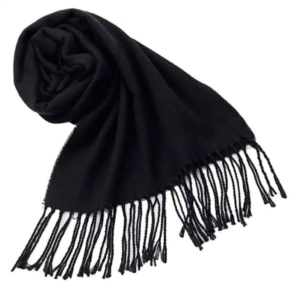 Accessories - Unisex Solid and Plaid Cashmere Tassel Sca…
